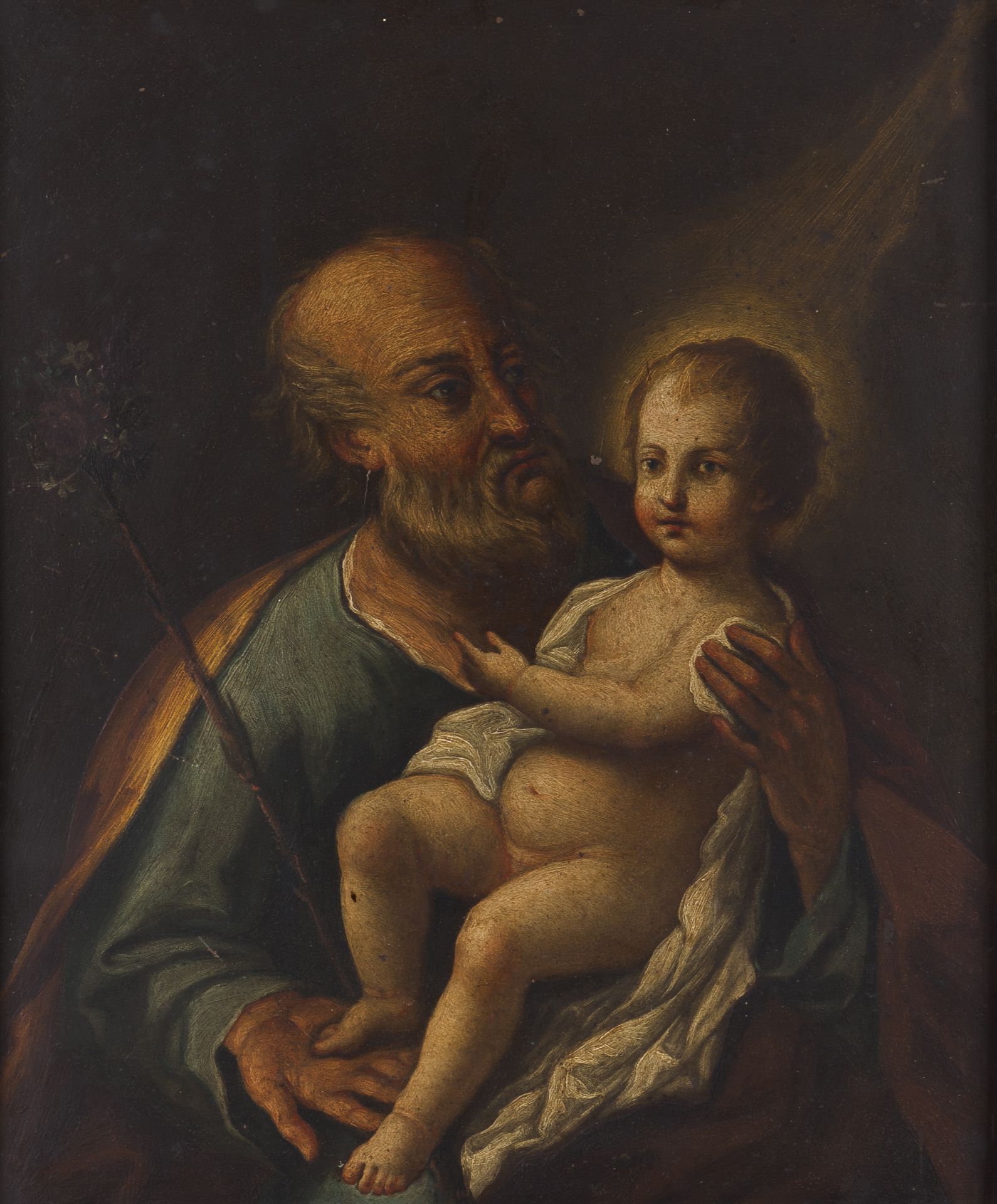 Portuguese school, 18th centurySaint Joseph with the Child Jesus Oil on copper32,5x27 cm