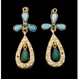 A pair of earringsGold Romantic era decoration set with drop shaped turquoises and micro pearls