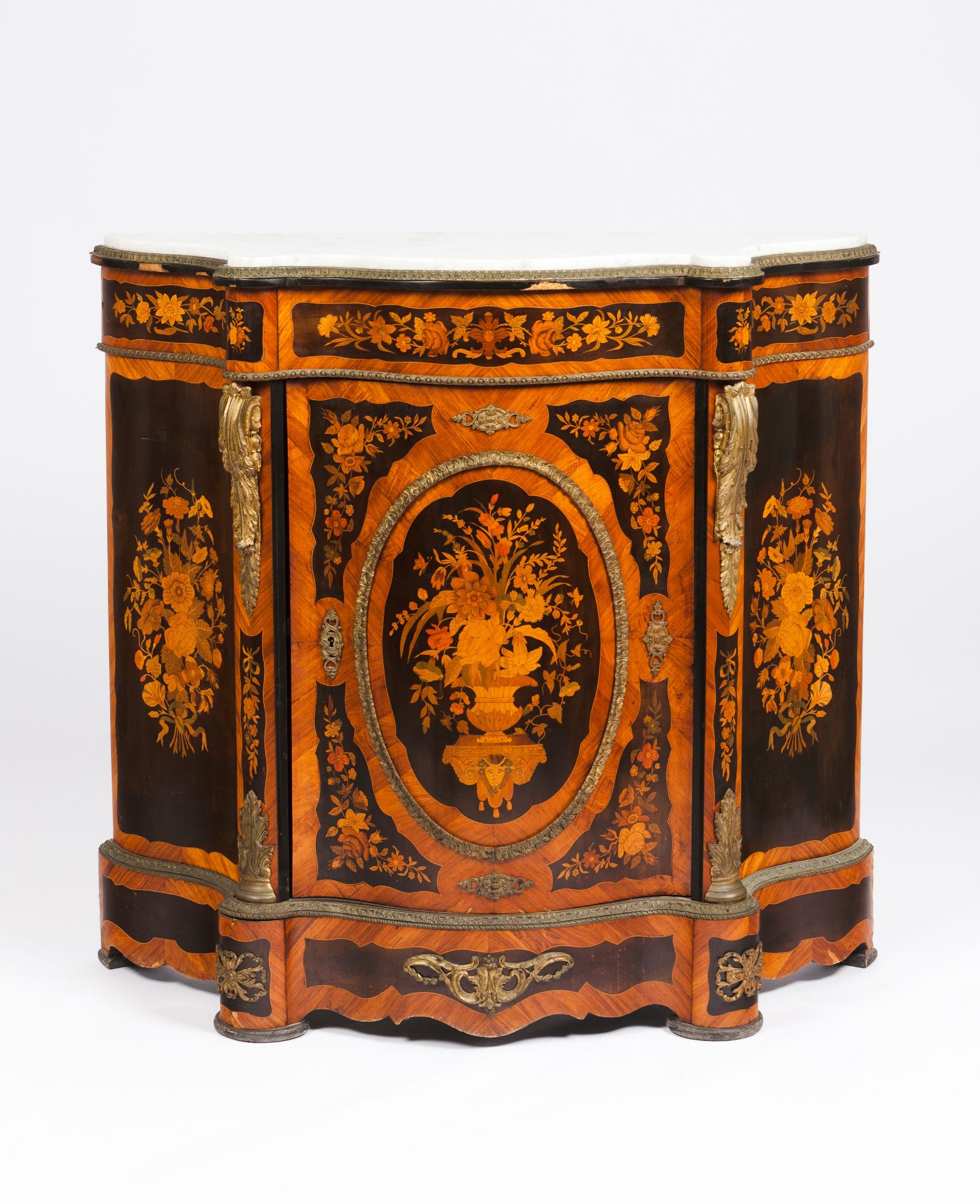 A Napoleon III low cabinetRosewood, jacaranda, satinwood and various dyed timbers Floral inlaid