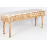 A pair of large credence tablesLacquered and gilt wood Carved and fluted decoration with foliage