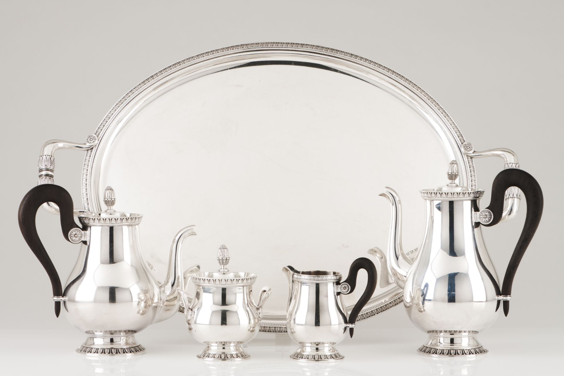 A tea and coffee setChristofle, Gallia collection Plain body of foliage frieze decoration and