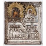 A Russian iconPainted on board Depicting on the upper section the Virgin and Child and on the