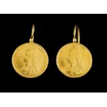 A pair of earringsGold Two adapted Queen Victoria's Jubilee half-sovereigns Ram's hallmark 750/