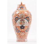 A large baluster vase with coverChinese porcelain Imari decoration depicting flowers Marked to the