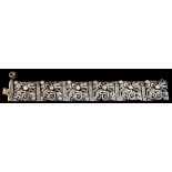 A Romantic era braceletGold and Portuguese silver Rectangular links of pierced and raised floral,