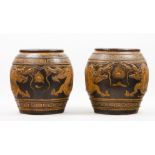 A pair of large potsGlazed ceramic Low-relief dragon's decoration 20th century (minor losses and