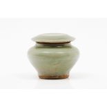 A small pot with coverCeramics Baluster shaped of celadon glaze Yuan dynasty (1271-1368)Height: 6