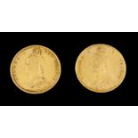 Two Jubilee half sovereignsGold 916/1000 Victoria 18927.88 g