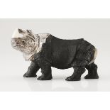 A small Luiz Ferreira rhinocerosSilver, calcite and ivory Sculpture of applied moulded, engraved and