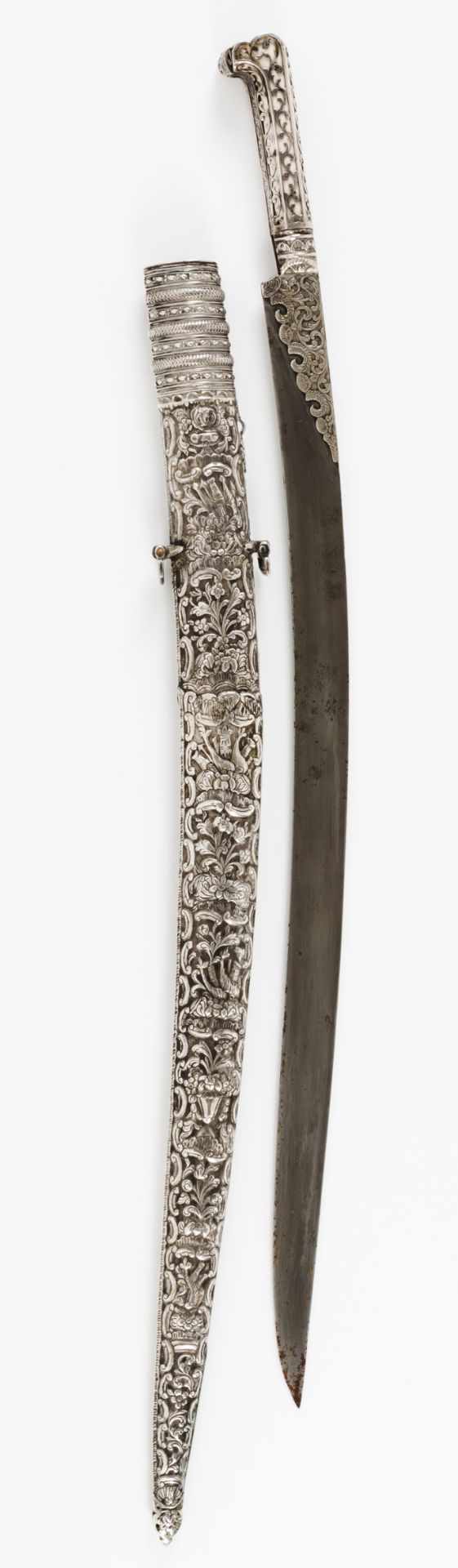 An Ottoman iataghanOttoman silver Camel bone hilt of scalloped and raised applied silver - Image 3 of 6