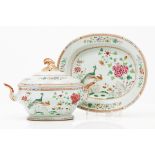 A tureen with cover and trayChinese export porcelain Polychrome "Famille Rose" enamelled