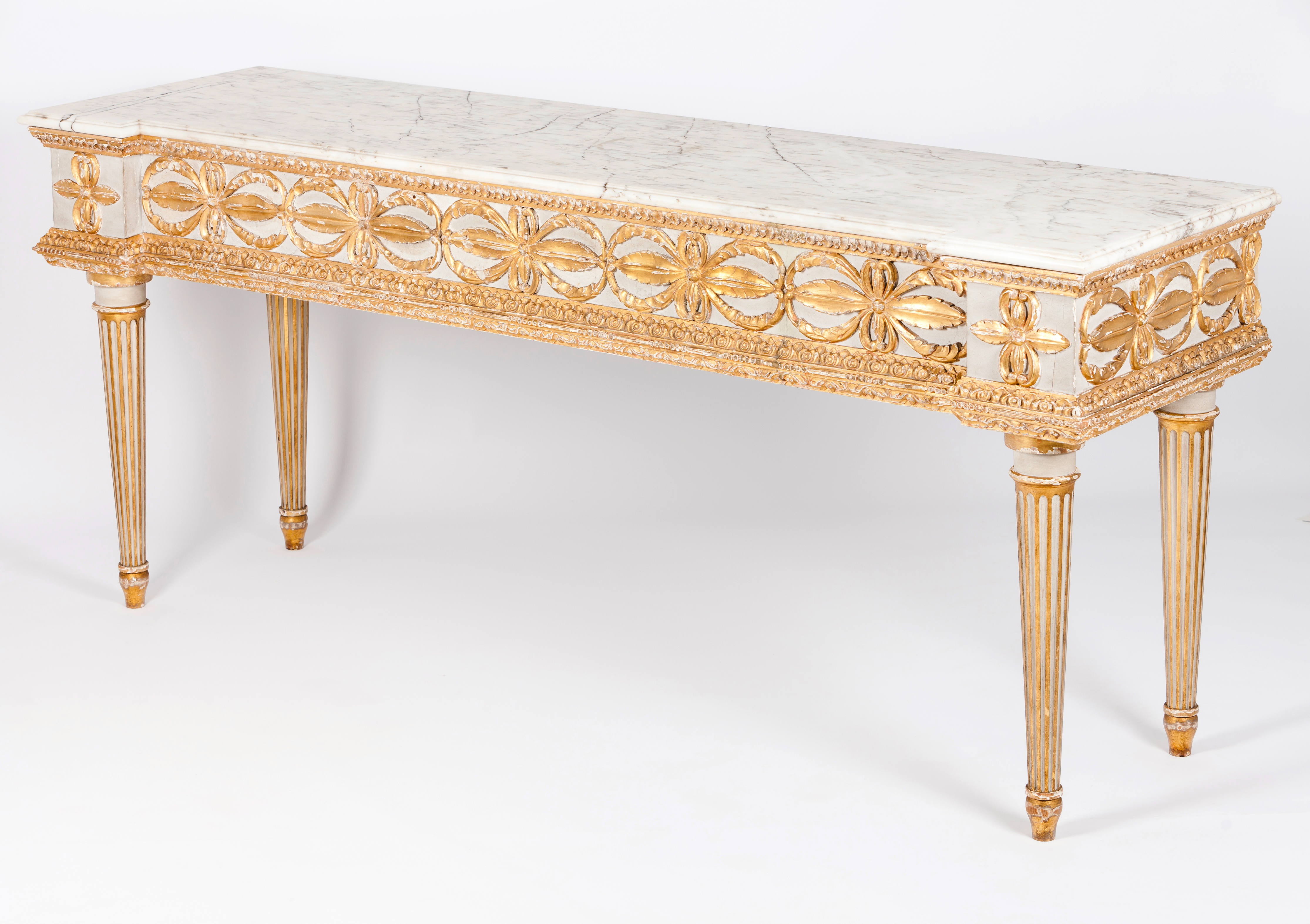 A pair of large credence tablesLacquered and gilt wood Carved and fluted decoration with foliage - Image 2 of 2