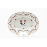 A barber's bowlChinese export porcelain Floral polychrome "Famille Rose" enamelled decoration