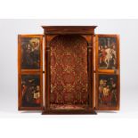 An oratoryRosewood Inner doors painted with scenes of the Passion of Christ Metal thread embroidered