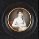 European school, 19th centuryPortrait of a lady Miniature on ivoryDiam.: 6 cm