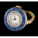 A vintage watch ringGold case 18 kt Blue enamelled bevel of articulated links Unmarked in compliance