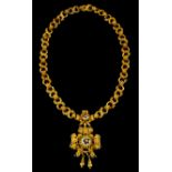 A necklace and pendantPortuguese traditional gold, 19th century Filigree bows, grained, scrolls