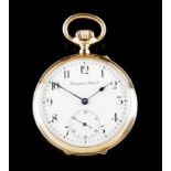 An International Watch & Co. pocket watchGold case 18 Kt Enamelled dial of Arabic numbering and