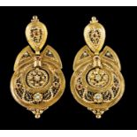 A pair of Portuguese drop earringsPortuguese traditional gold 19th century Filigree decoration of
