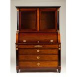 An Empire style bureau à cylindreMahogany With three long drawers and inteior with drawers, pigeon
