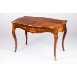 A centre table Rosewood veneered and other timbers floral marquetry decoration One drawer and gilt