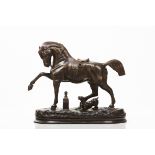 A horse and dogPatinated bronze sculpture France, 20th century42x44x20 cm