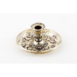 A chamber stickEnglish silver Circular base of raised floral and fruits decoration Bulb shaped shaft