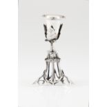 A toothpick holderPortuguese silver, 19th century Leaf shaped cup on anchor base with scroll feet