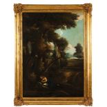 French school, 19th centuryLandscape with the penitent Magdalene Oil on canvas Label for the Galerie