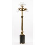 A lanternGilt bronze and marble Five branches of cut crystal pine cones and globe Classical column