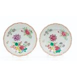 A pair of scalloped platesChinese export porcelain Polychrome floral "Famille Rose" enamelled