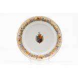 A plateChinese porcelain Polychrome and gilt decoration with central armorial for Vital de
