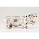 A Luiz Ferreira hippopotamusSilver and ivory Moulded, engraved and chiselled sculpture Oscillating