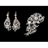 A brooch and pair of earringsSilver and gold Romantic era foliage inspired decoration set with 6