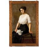 European school, 19th / 20th centuryA portrait of a lady with flowers Oil on canvas Signed127x76 cm