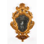 A three branch mirrored wall sconceCarved and gilt wood of rococo decoration Figure engraved