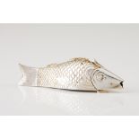 A toothpick holderPortuguese silver Fish shaped of hinged cover Eagle hallmark 833/1000 (1985-
