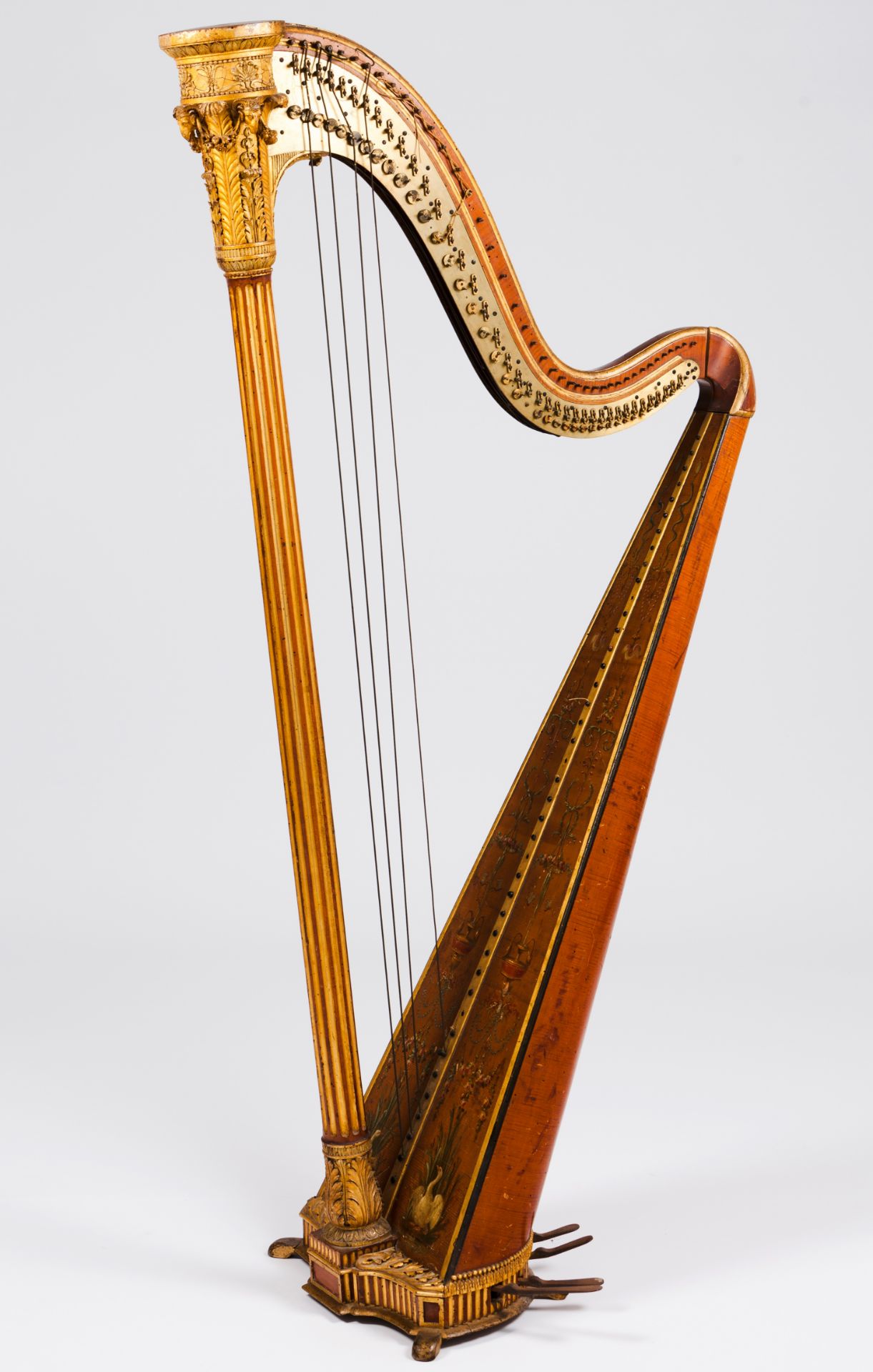 A Symphonic harp, Sebastian ErardMaple wood Carved and gilt decoration Fluted column and crown/