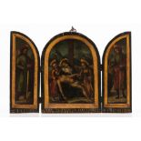 European school, 16th centuryA Pieta triptych Oil on board Grisaille "Annunciation" scene to the