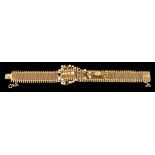 A belt shaped braceletPortuguese gold Flexible mesh of grained decoration and buckle with tassel