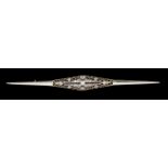 An Art Deco broochSilver and gold Oblong shaped of pierced decoration set with calibrated