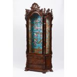 A D.José oratory on standRosewood Carved foliage decoration Inner painted floral motifs Three drawer