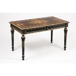 A Napoleon III deskDarkened wood Floral inlaid decoration to top Yellow metal applied decorative