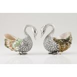 A pair of ducksPortuguese silver and shell Moulded and chiselled with glass eyes Eagle hallmark