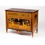 A pair of D.Maria style chests of drawersRosewood, satinwood and mahogany Profuse hunting scenes