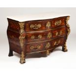 A Louis XV commodeSolid rosewood and rosewood veneered with floral boxwood and other timbers