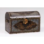 A Namban chestLacquered wood Mother-of-pearl inlay and gilt decoration with frames of foliage and