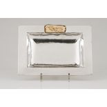 A Luis Ferreira traySilver Rectangular shaped of hammered decoration and applied carved bone