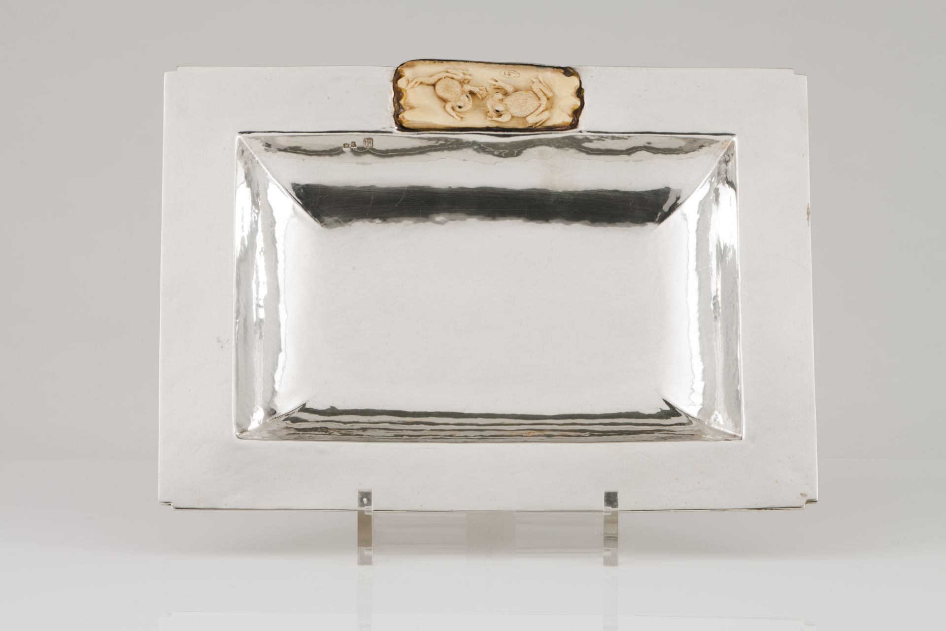 A Luis Ferreira traySilver Rectangular shaped of hammered decoration and applied carved bone