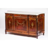 A Louis XVI style cupboardMahogany and bird's eye veneered Gilt bronze hardware "Viana" marble top